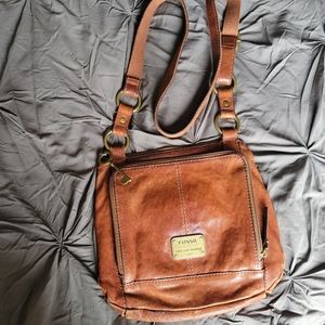 FOSSIL 1954 Long Live Vtg Brown Leather Crossbody  Shoulder Bag